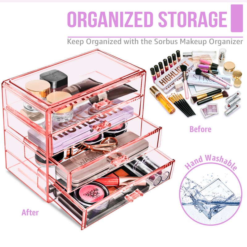 Sorbus Makeup Organizer - 4 Drawer Acrylic Make Up Organizers and Storage for Cosmetics, Jewelry, Beauty Supplies, Clear Makeup Organizer for Vanity, Girl's Room, College Dorm, Counter, Bathroom-Sinks - Image 5